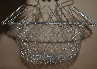 Collapsible Deep Fryer Stainless Steel Mesh Basket , Wire Mesh Fry Basket