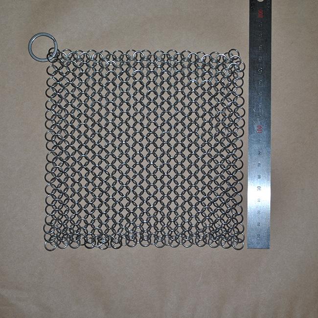 Rectangular Chainmail Cast Iron Pan Scrubber Stainless Steel Wire Scrubber