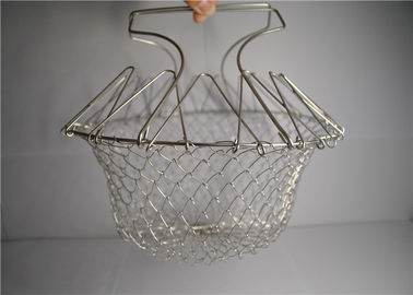 Woven Stainless Steel Wire Basket , Heat Resistance Mesh Fryer Basket