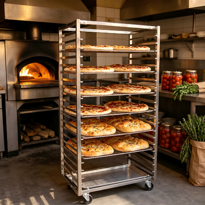 High Temperature Resistant 304 Stainless Steel Tray Trolley 18 Tier for Oven Blast Freezer Cold Room