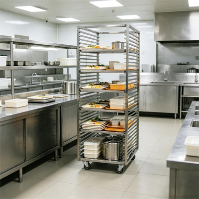 304 Food Grade Stainless Steel Rack Trolley 15 Tier Mirror Polished Rust Resistant Bakery Tray Cart