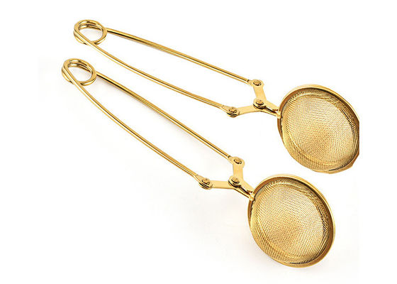 Good price 150x50mm Silver Gold Stainless Steel Tea Ball Strainer With Long Handle online